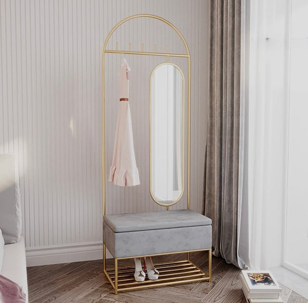 Golden clothing hanger with storage